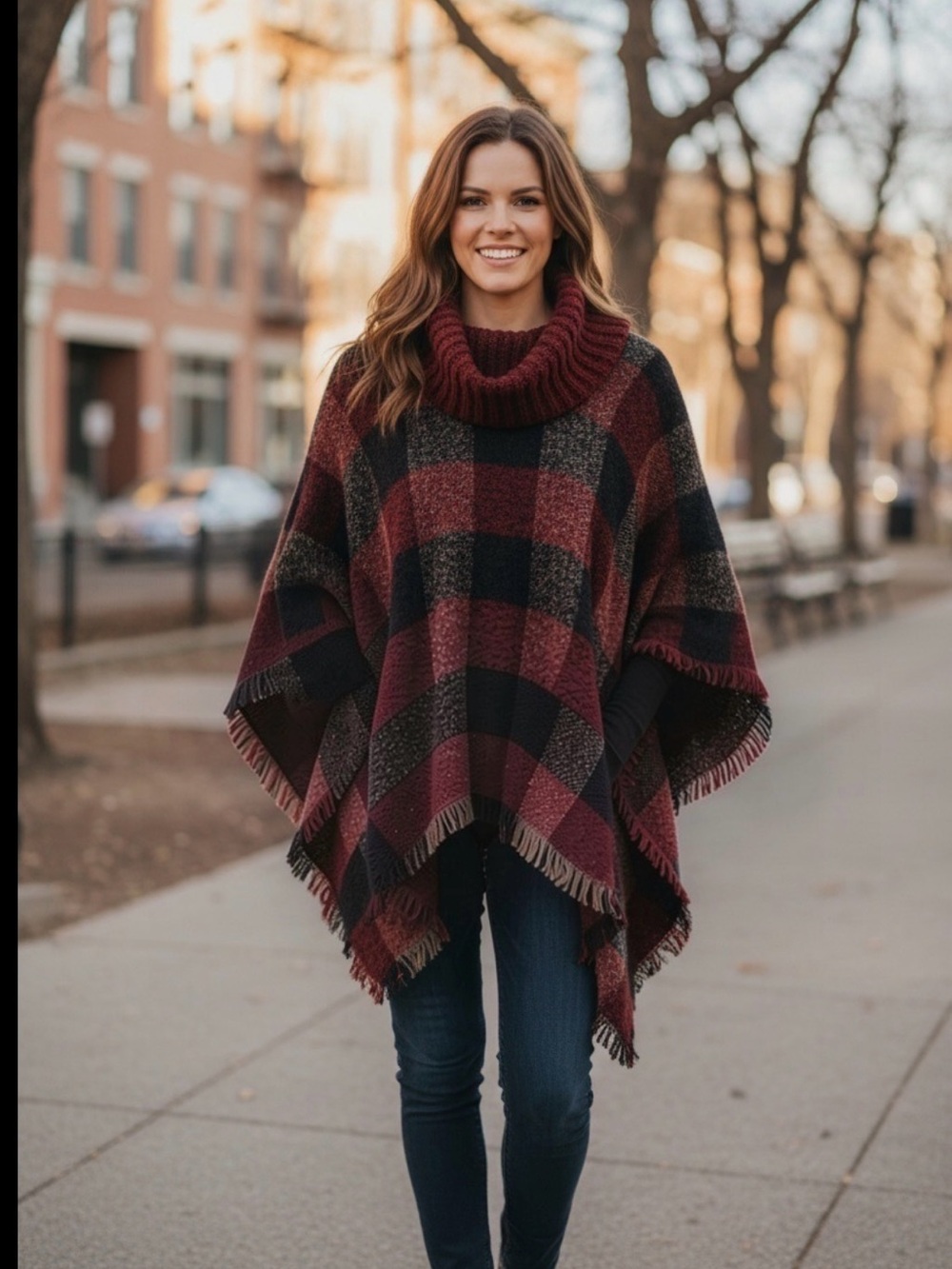 NWT-Simonetta Women’s One Size Color Block Cape Cowl Neck Fringed Autumn Cozy